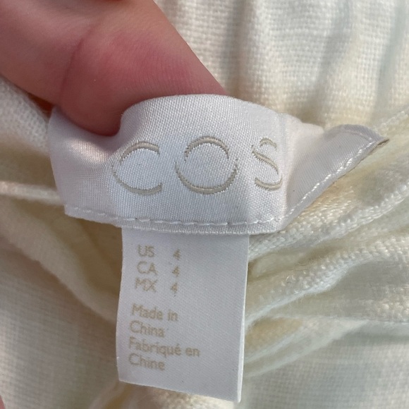 COS, women’s 4, cream color cotton-lined linen pants elastic drawstring waist - Picture 2 of 7